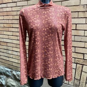 Yest 90s Insp Rust Lettuce Hem & Mock Neck Sheer Mesh Top Size 6